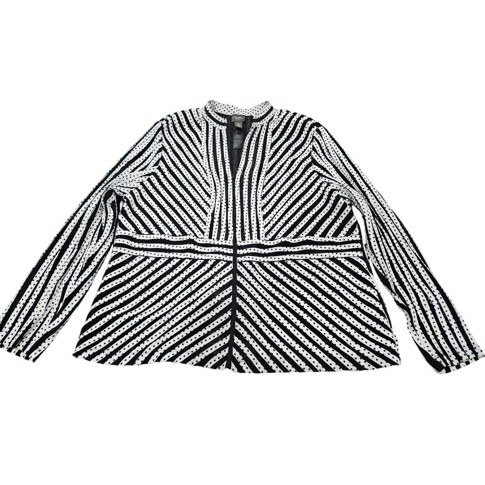 Chico's Black & White Striped Zip-Front Jacket